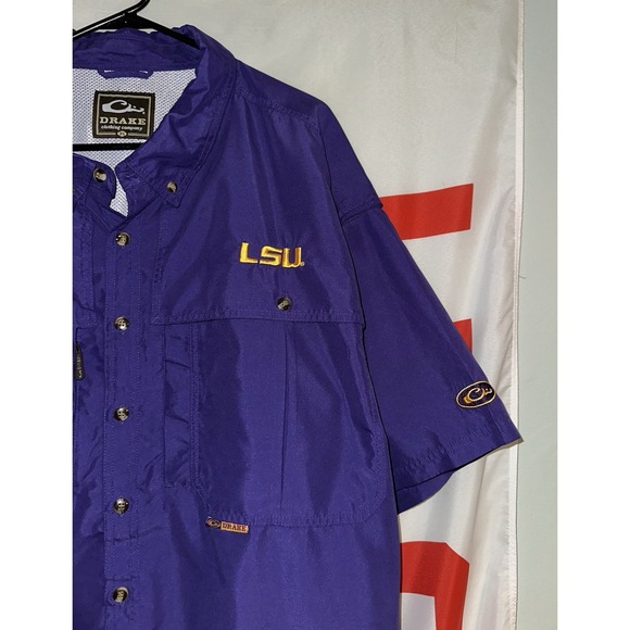 Drake Waterfowl LSU Tigers Button Up Shirt 3XL Fishing Football Purple - Picture 2 of 5